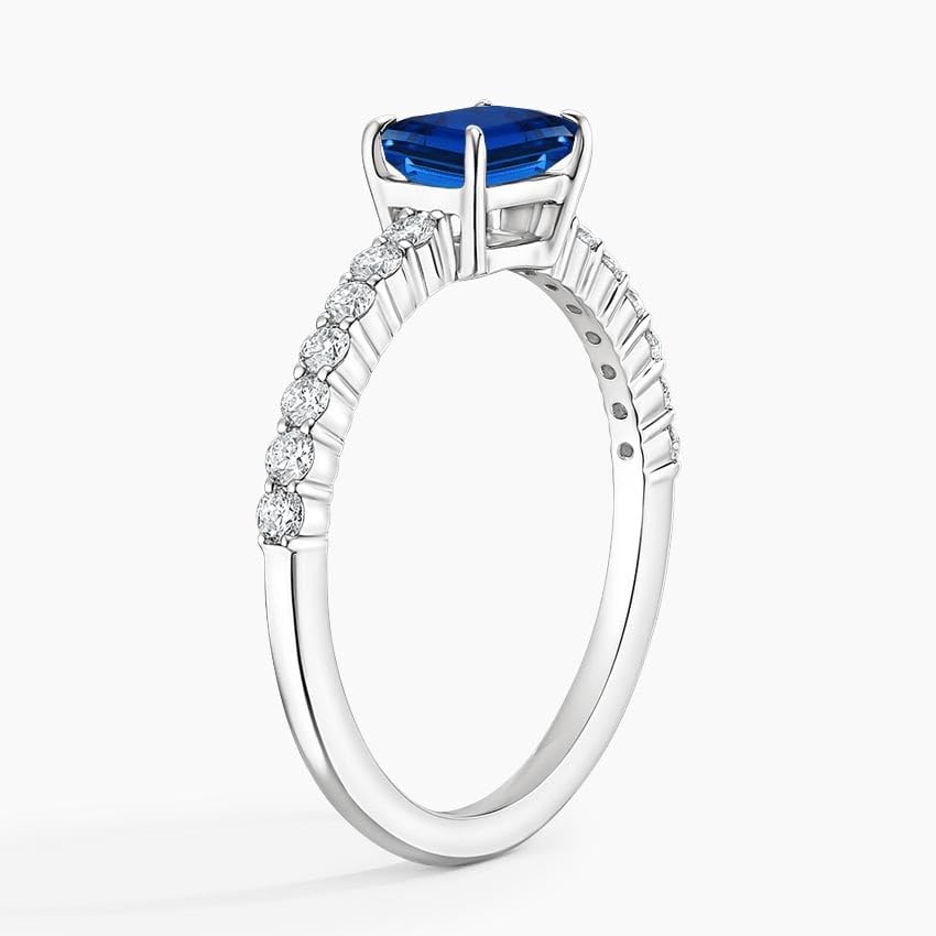 14k White Gold Finish 2.40Ct Emerald Cut Blue Sapphire Engagement Wedding Ring 925 Sterling Silver 123