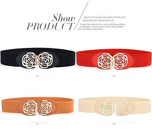 YOU&M Women's Elastic Metar Rose Double-Flower Stretch Corset Waist Belts for Elegant Dresses3