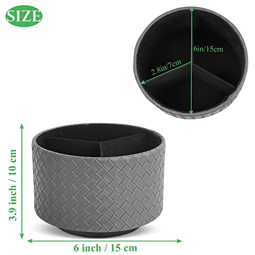 Czzmy Round Leather Art Supply Organizer,Remote Control Holder with Adjustable Divider,360 Degree Spinning,Multi-Functional Pencil Holder,4 Compartments Desktop Stationary Organizer(1-Grey) - Image 2