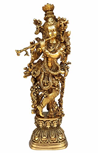 Estatua de Lord Krishna de bronce de 29 pulgadas miniatura 6