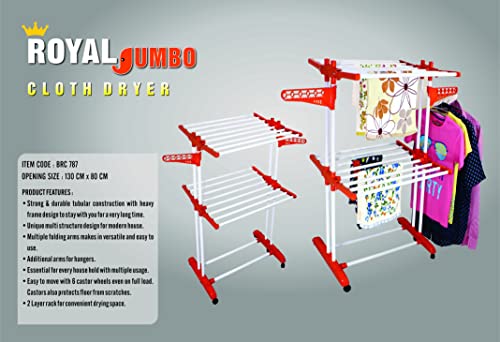 Image of CIPLA PLAST Heavy Duty Portable Cloth Dryer Stand with 2 Pole & 2 Layer with 6 Wheels- Royal Jumbo