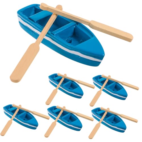 STOBAZA 6Set Mini Resin Boat Model with Paddles Simulation Scene Decor for Micro Landscape Decoration and Figurines for DIY Craft Projects