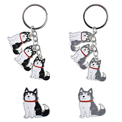 HACRAHO Llavero y broche para perro, 2 llaveros de perro Husky para mujer, regalos con 2 broches de dibujos animados para ropa de bricolaje, suéter, camisa, chaqueta, sombrero Cover