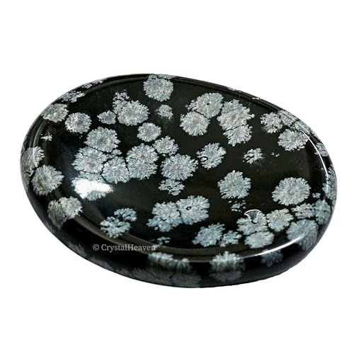 Image of Crystal Heaven Certified Snowflake Obsidian Thumb Worry Pebbles Stones For Anxiety Stress Relief Massage - Original Healing Gemstone Agate Rubbing Stone For Yoga Meditation Spiritual Reiki Feng Shui