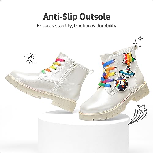 Dream Pairs Girls Boys Ankle Boots Side Zipper Combat Shoes With Interchangeable Lace Up Sdbo2220K-1 Size 13 White thumb #2