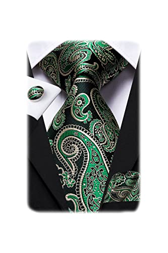 Image of Hi-Tie Men 63inches Tie Set Extra Long Necktie Paisley Tie Pocket Suqare Cufflinks Big and Tall Men Tie
