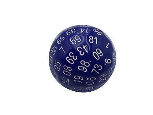Single 100 Sided Polyhedral Dice (D100) | Solid Blue Color with White Numbering (45mm) by Skull Splitter Dice