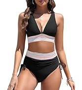 heekpek Bikini dames set push-up bikini tankini badpak badmode V-hals badmode strandbikini met golfpatroon boxer tweedelig zwempak met strepen, zwart, M