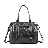 Double Tree Sac à Main Cabas Femme Irisé Pour Les Cours   Sac Bowling Fourre Tout Travail Format A4   Similicuir Brillant Détails Argenté ou Doré   Chic Tendance (Noir   Détails dorés)