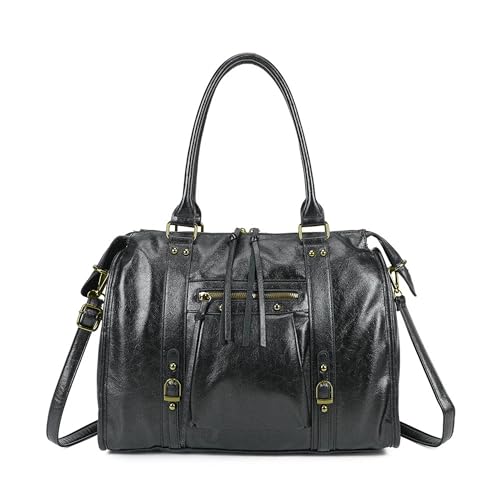 Double Tree Sac à Main Cabas Femme Irisé Pour Les Cours - Sac Bowling Fourre-Tout Travail Format A4 - Similicuir Brillant Détails Argenté ou Doré - Chic Tendance...