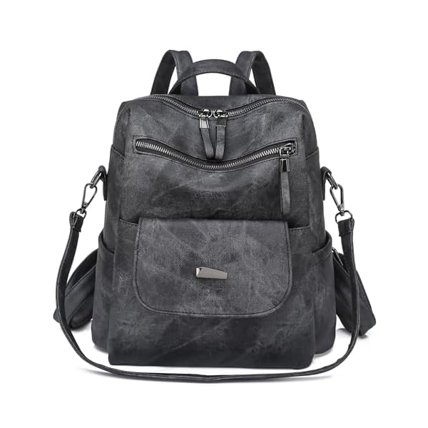 WYFJNX PU Leather Backpack Purse for Women Fashion Multipurpose Design Handbag Ladies Shoulder Bags Travel Backpack Black