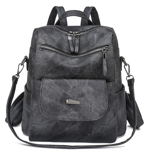 WYFJNX PU Leather Backpack Purse for Women Fashion Multipurpose Design Handbag Ladies Shoulder Bags Travel Backpack Black