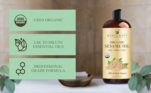 Image of Handcraft Blends Organic Sesame Oil - 16 Fl Oz - 100% Pure and Natural - Premium Grade Carrier Oil for Skin and Hair - Hair and Body - Massage - Expeller-Pressed and Hexane-Free