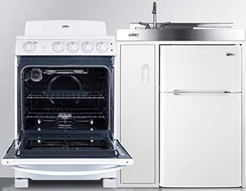 Summit 54 All-In-One Kitchenette, Electric Coil Range, Refrigerator-Freezer, Sink, and Storage, White - ACK54COILW