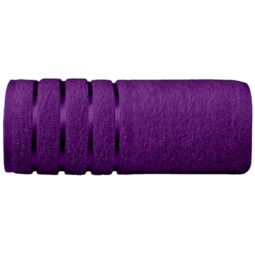 Image of Elegant Comfort 100% Turkish Cotton 4 Lines Viscose Stripe Jumbo Bath Towel - Hotel Spa Quality Extra Large 35 x 70 Inch Bath Towel Ultra Soft, Super Absorbent Quick Dry Large Bath Towel, Purple