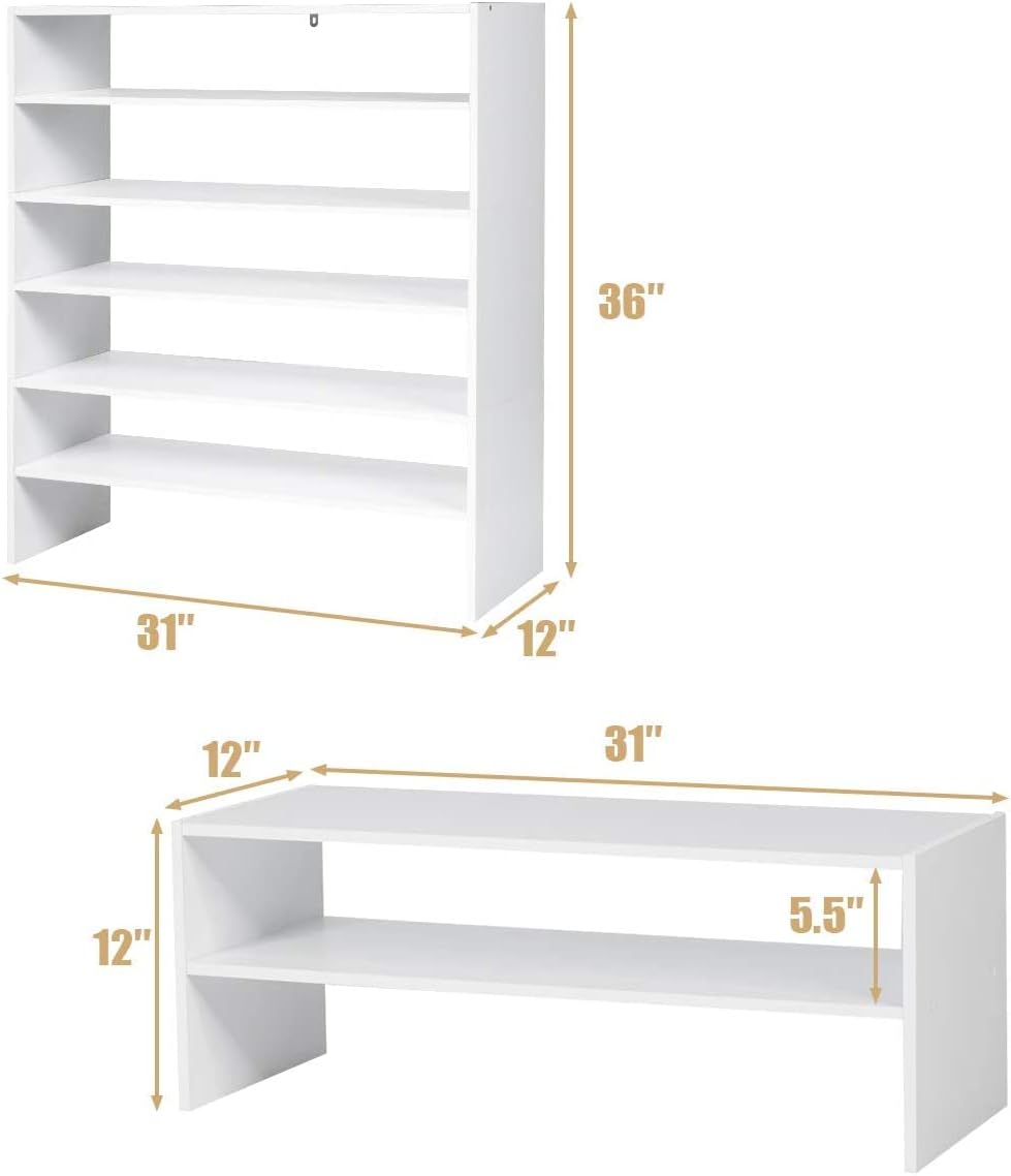 LDAILY LUARANE 3 in 1 Shoe Rack, 5 Tier Wooden Shoe Rack Shape-Adjustable Shoe Rack, Suitable for Entrance Hallway Living Room Bathroom