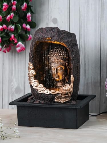 Image of UAG Exports Polyresin Meditating Buddha Water Fountain with LED | Large Sitting Buddha Murti, Big Buddha Idol Tabletop Showpiece for Home, Office & Meditation Room Decor