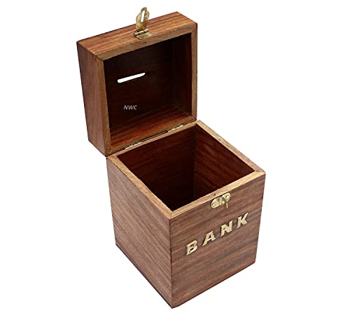 Image of Handmade Wooden Piggy Bank - Money Bank - Coin Box - Money Box - Gift Items for Kids-Brown (Wooden Money Bank Coin Storage Kids)