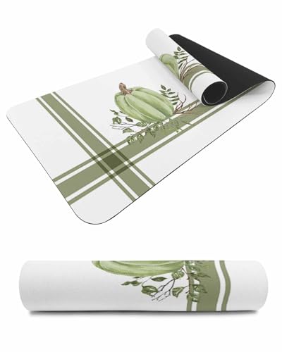 Debedcor Heat Proof Table Pads Waterproof Decorative, Sage Green Pumpkin Fall Non-Slip Table Countertop Protector, Thanksgiving Leaves Striped Insulation Mat for Dining Room, 48 x 12 Inches