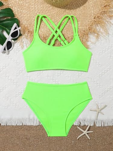 Image of Milumia Girl's 2 Piece Swimsuits Criss Cross Spaghetti Strap Bikini Sets Beachwear Bathing Suit
