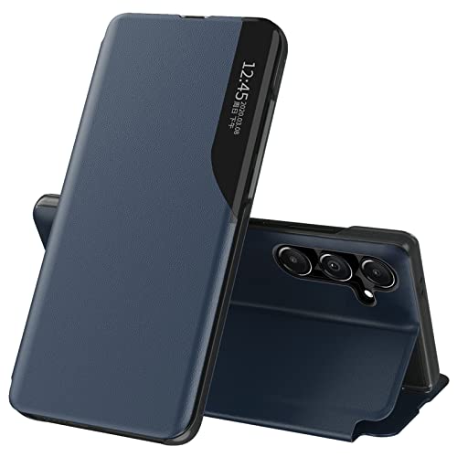 Étui Samsung A15 5G en cuir bleu haut de gamme Clear View