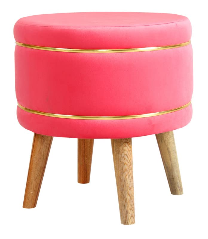Image of Ottoman Stool for Living Room Foot Rest | Velvet Small Ottoman Foot Stool | Solid Wood Legs | Footstool Puffy for Home, Bedroom & Makeup Table | 16x16x18 Inch, Set of 2 (BabyPink)