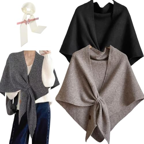 ELEGY Women’s Solid Color Shawl, Knit Wraps Triangle Scarf for Travel, Lightweight Soft Open Front Shawl