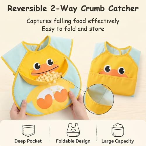 Image of SNOWIE SOFT Sleeved Bib Baby Bib with Pocket, Toddler Bib, Smock, Washable and Lightweight Waterproof Fabric, Fits Bibs for Baby 6 Months+