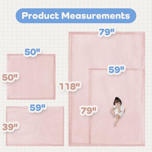 Image of 1.5 inch Thick Padded Baby Play Mat for Floor Tummy Time, Pro Soft Foam Activity Playroom Playmats, Easy Care with Non-Slip Safe for Infant Toddlers Crawling 79 inchx 79 inch (Pink)