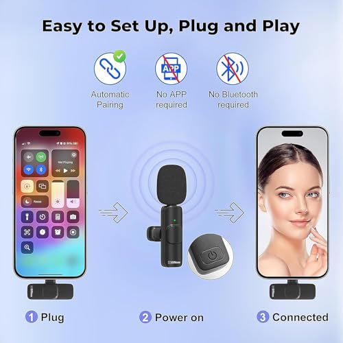 Image of EMBOX Mic Wireless with Type-C & Lightning, Wireless Dual Mic for YouTube Recording, 2.4GHz Wireless Microphone with Noise Cancellation, 20m Range, 6H Battery, Magnetic Clip (K9-B)