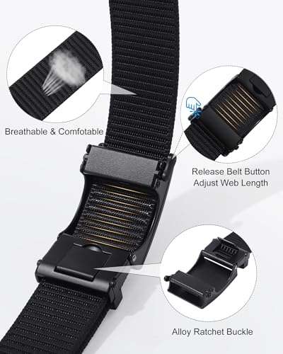 AWAYTR Nylon Ratchet Belts for Men - No Hole Casual Web Golf Belt for Jeans with Slide Buckle2