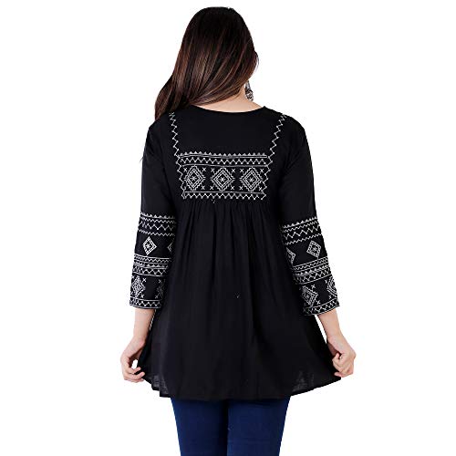 Image of Avayayat Short Kurti for Women | Embroidered Straight Rayon Kurta | Round Neck Full Sleeves Short Kurti for Women's