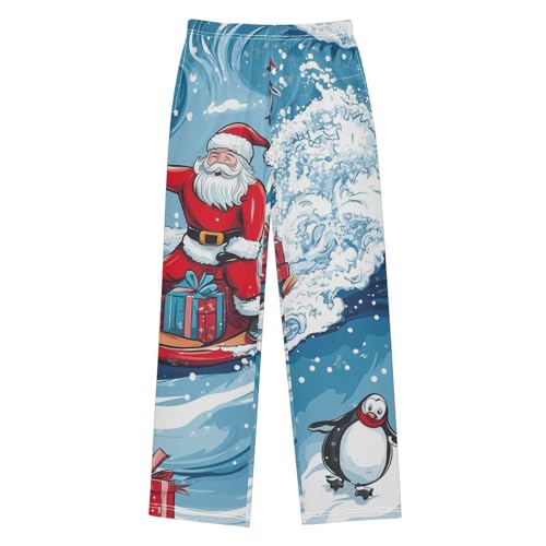 ZZXXB Santa Claus Surfing Boys Long Pants Soft Trousers Elastic Waist Kids Lounge Bottoms with Pockets S-XL