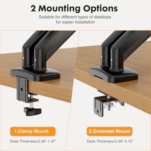 Image of DUMOS Dual Monitor Mount for Desk, Gas Spring Monitor Arm for 2 Monitors Max 32 Inches, Fully Adjustable Double VESA Mount with C-Clamp /Grommet Base, Holds Screen 17.6 lbs