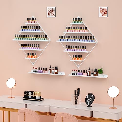 Dazone - Lote de 2 Estantes de Pared para Esmalte de Uñas, Organizador de Metal Rombado de 5 Niveles, Soporte para Aceites Esenciales y Pintalabios (Blanco)