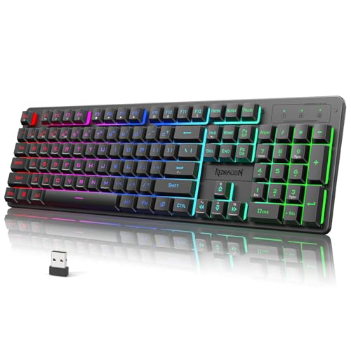 Redragon K521KS Wireless Gaming Keyboard, Tri-Mode BT/2.4G/USB-C RGB Mechanical Feeling Keyboard with Multimedia Keys, 4000mAh Battery, Anti-Ghosting, Compatible with PC - Upgrade
