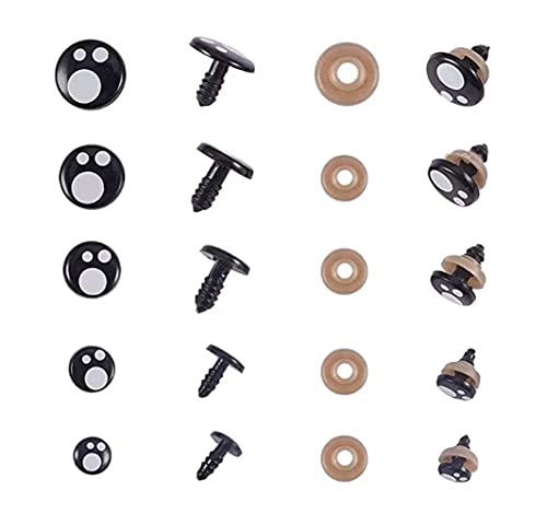 1 Box(100 Pcs) 8mm/10mm/12mm/14mm/16mm Solid Black Plastic Safety Eyes with Washers Craft Spiral Safety DIY Eyes Sewing Crafting Accessories for Doll Teddy Bear Puppet Animal Toys - Image 2
