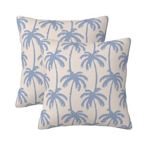 KiuLoam Dusty Blue Palm Tree Pillow Covers 18x18 Set of 2 Summer Tropical Coastal Beach Decorative...