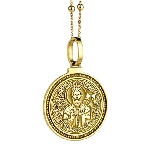 Pendentif rond gravé Oslo en argent sterling 925 et or, le cadeau fait main parfait à offrir