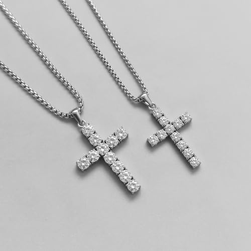4/5mm Moissanite Diamond Cross Pendant Necklace D Color VVS1 Moissanite Silver Stainless Steel Cross Chain Necklaces Wedding Anniversary Christian Jewelry Gifts3