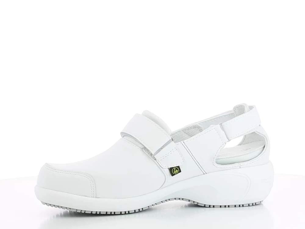 Oxypas Arbetsschuhe aus Leder - SALMA - Sicherheitsclog für Damen, rutschfeste und Bequeme Schuhe ideal für Krankenhaus und Pflege, Weiss, 40 EU