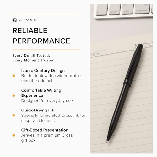 Image of Cross Century II Glossy Black Lacquer with Matte Black PVD Appointments Refillable Ballpoint Pen - Medium Point, Black Ink, Presented in a Luxury Gift Box