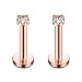 Ruifan Rose Gold Plated Stainless Steel 2mm Clear CZ Gem Internally Threaded Labret Monroe Lip Ring Tragus Nail Helix Earring Stud Barbell Piercing Jewelry 16G 8mm 2pcs