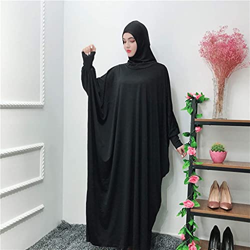 Women's Solid Muslim One-Piece Prayer Dress Abaya Kaftan with Hijab Full Length Dress3