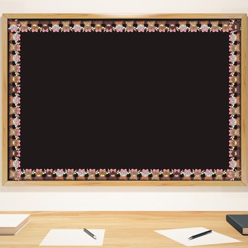 Image of Whaline 32.8 Ft Pink Bow Highland Cow Bulletin Board Border Back to School Coquette Brown Cow Die-Cut Border Trim for Chalkboard Wall Decoration