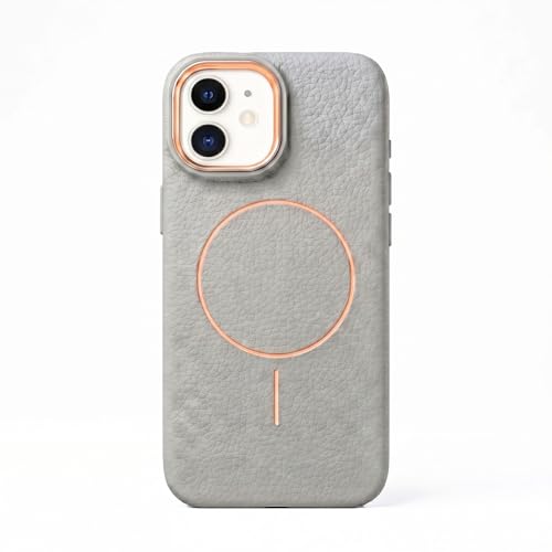 Image of amazon basics Luxury MagSafe Compatible Leather Texture Back Cover for iPhone 12 Pro | Raised Camera Protection | Slim Fit Shockproof Case with Metallic Accents (Gray)