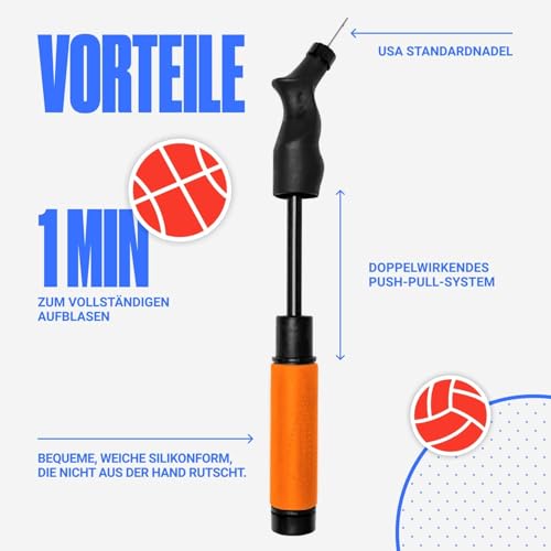 SPORTBIT Ballpumpe mit 5 Nadeln Set - Handpumpensystem zum Aufpumpen - Passt für jeden Sportball Volleyball Basketball Fußball Gymnastik… – Ansicht 3