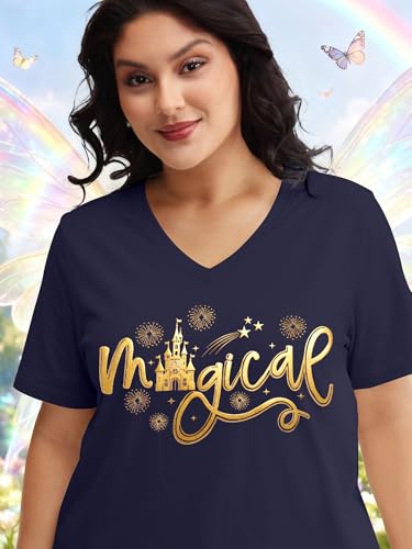 Image of NANYUAYA Plus Size Magic Shirts for Women Castle Kingdom Graphic Magical T Shirt Cute Holiday Princess Tee Vacation Tops