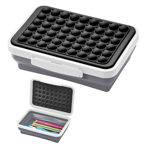 LockerMate by Bostitch Expandable Pencil Box with Pop-It Top Collapsible Pencil Case for Craft and School Supplies, Black/White