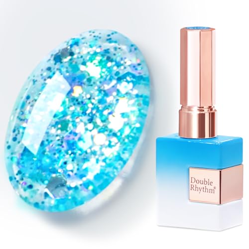 Double Rhythm 15ML Glitter Gel Polish Shimmer Reflective Holographic Color Magnetic for Nail Art Salon DIY at Home (Sparkle Blue-B1213)